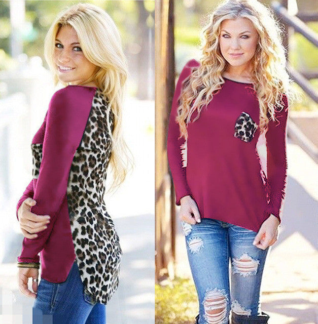 Online discount shop Australia - Loose Plus Size Leopard Chiffon Blouse for Women Lady Long Sleeve Blouse Casual Tops Pocket design Women Shirts J6123