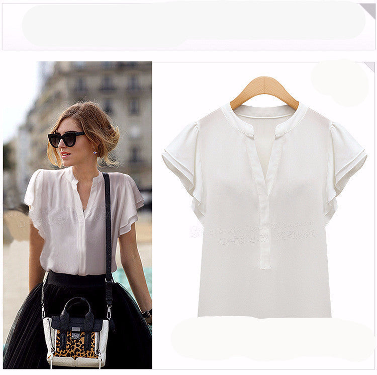 Women Blouses Ruffle Short Sleeve Chiffon Shirts Plus Size Female Tops Women's Clothing Ladies Clothes For Vintage Body