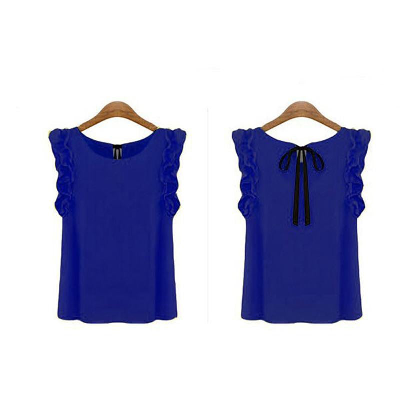 Women's Lotus Leaf Pullover Lace Bow Chiffon Shirt Tops Women's Blouse