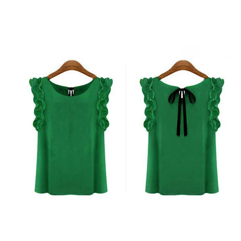 Women's Lotus Leaf Pullover Lace Bow Chiffon Shirt Tops Women's Blouse