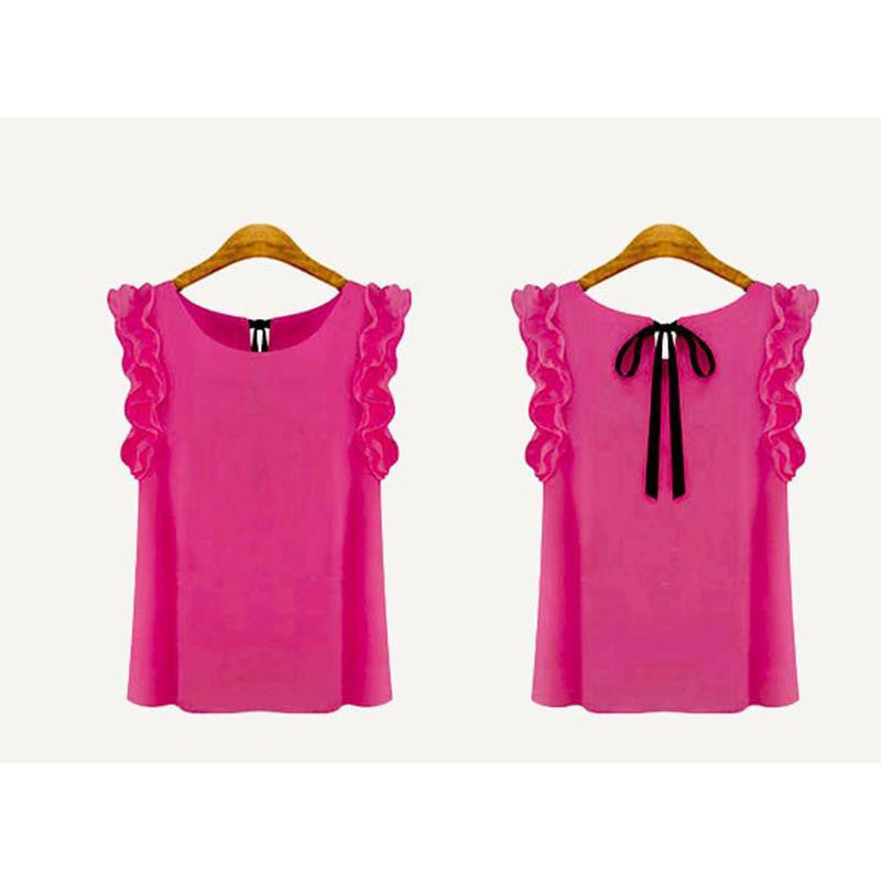 Women's Lotus Leaf Pullover Lace Bow Chiffon Shirt Tops Women's Blouse