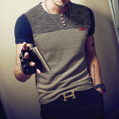 Online discount shop Australia - Fashion Men's T Shirt Casual Patchwork Short Sleeve T Shirt Mens Clothing Trend Casual Slim Fit Hip-Hop Top Tees 5XL