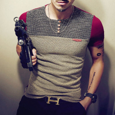 Online discount shop Australia - Fashion Men's T Shirt Casual Patchwork Short Sleeve T Shirt Mens Clothing Trend Casual Slim Fit Hip-Hop Top Tees 5XL