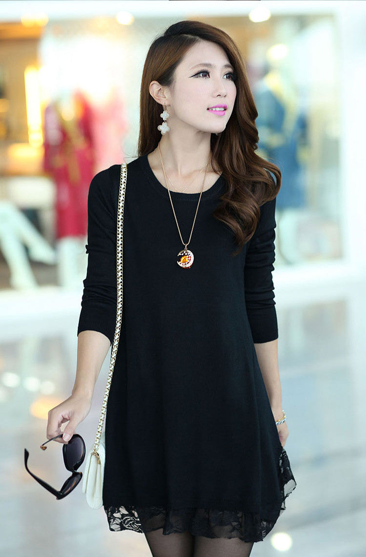 Online discount shop Australia - Good Quality New autumn thick dress women casual slim lace dress winter long-sleeved solid color plus size XXXL sweater