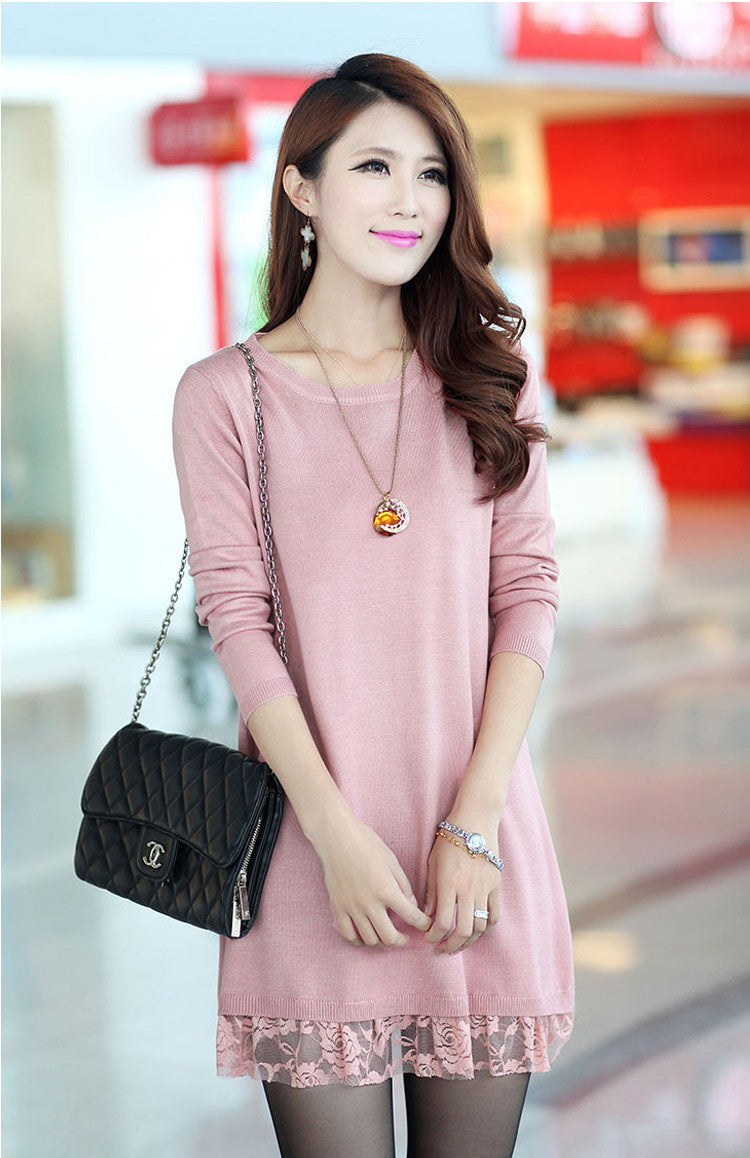 Online discount shop Australia - Good Quality New autumn thick dress women casual slim lace dress winter long-sleeved solid color plus size XXXL sweater