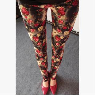 Online discount shop Australia - Floral patterned Printed Leggings Fashion Sexy Women Lady Slim Cotton Pants Black white Vintage graffiti trousers