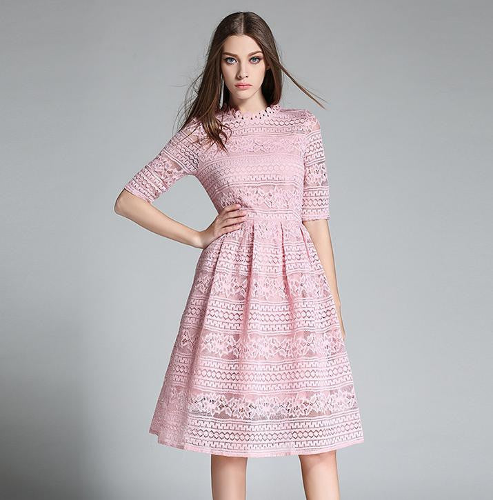 Europe Summer Women's Temperament Lace Hollow Out Long Dresses Femme Casual Slim Clothing Women Party Dresses