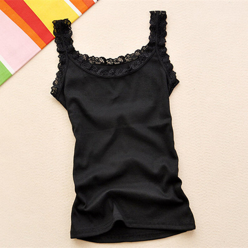 Online discount shop Australia - Basic Lace V-neck Vest Women Comfortable Soft Sexy  Lace Tanks Solid Colot Cotton Lace Tank Top Tunic