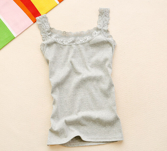 Online discount shop Australia - Basic Lace V-neck Vest Women Comfortable Soft Sexy  Lace Tanks Solid Colot Cotton Lace Tank Top Tunic