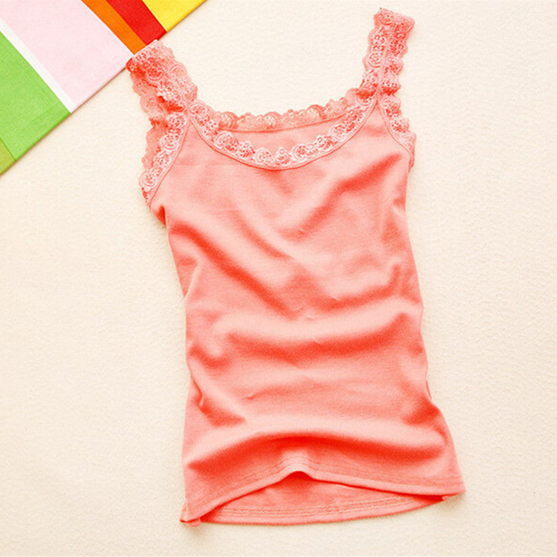 Online discount shop Australia - Basic Lace V-neck Vest Women Comfortable Soft Sexy  Lace Tanks Solid Colot Cotton Lace Tank Top Tunic