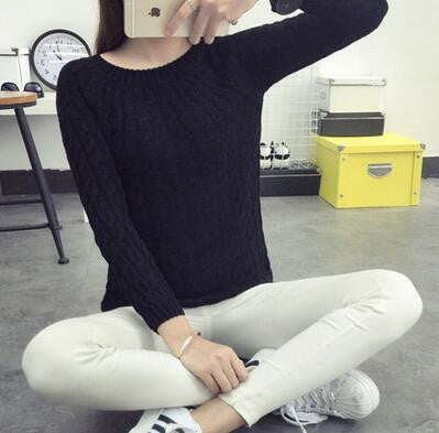 Fashion Knitted Sweater Long Sleeve O-neck Solid Women Sweaters and Pullovers All-match Sudaderas 6 Multi Colors