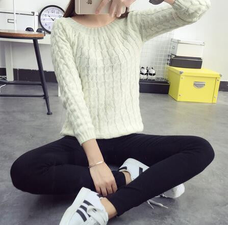 Fashion Knitted Sweater Long Sleeve O-neck Solid Women Sweaters and Pullovers All-match Sudaderas 6 Multi Colors
