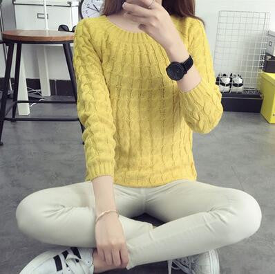 Fashion Knitted Sweater Long Sleeve O-neck Solid Women Sweaters and Pullovers All-match Sudaderas 6 Multi Colors