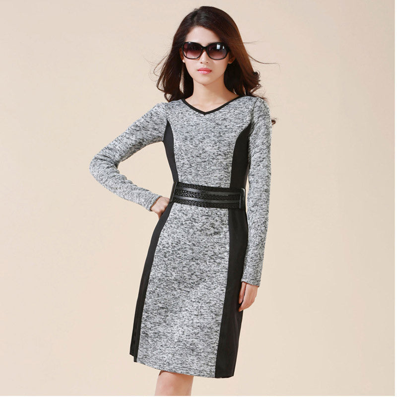 OL Business Dresses Work Wear High Elastic Slim Warm Winter Dress Plus Size Womens Clothing