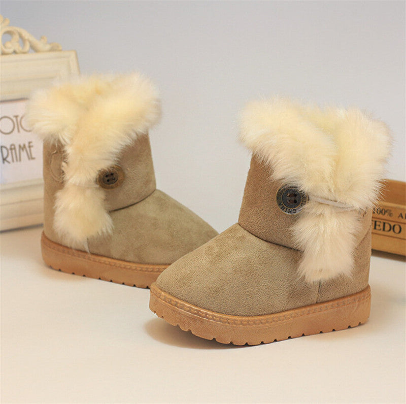 Winter Children's Boots Brown Plush Flat With shoes Baby Kids Boys Girls Boots cotton fabric Boot Warm Buckle Shoes 21-35 - CelebritystyleFashion.com.au online clothing shop australia