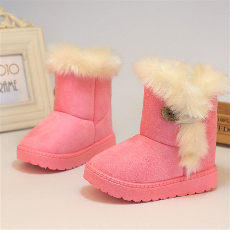 Winter Children's Boots Brown Plush Flat With shoes Baby Kids Boys Girls Boots cotton fabric Boot Warm Buckle Shoes 21-35 - CelebritystyleFashion.com.au online clothing shop australia