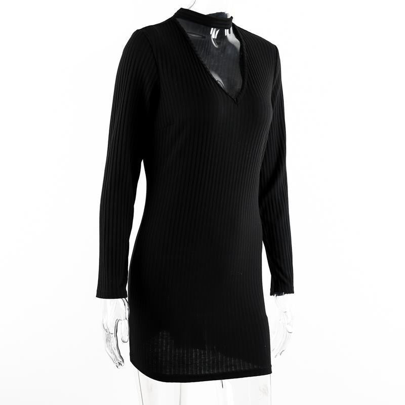 Simplee Apparel Autumn sexy halter knitted dress Women winter elegant bodycon dress Casual black vestidos short sweater dresses