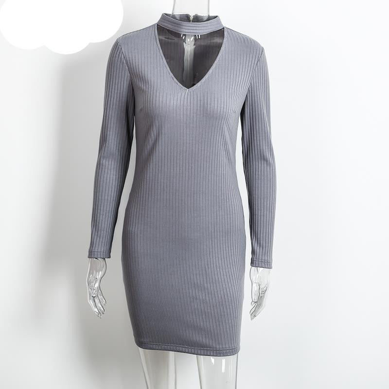 Simplee Apparel Autumn sexy halter knitted dress Women winter elegant bodycon dress Casual black vestidos short sweater dresses