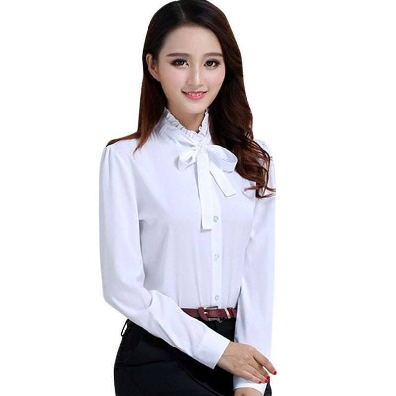 Fashion White Blouse Shirt Women Work Wear Long Sleeve Tops Slim Ladies Office Blouses Shirts Plus Size