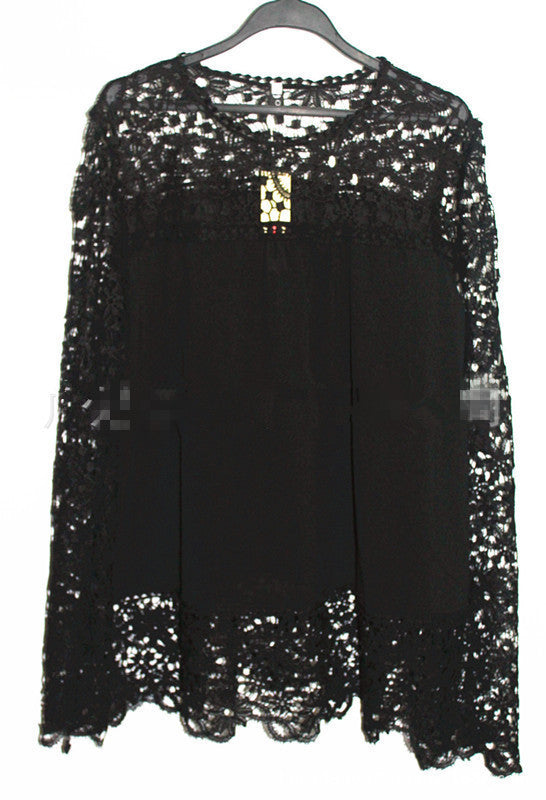 Online discount shop Australia - 5XL large size Fashion Women Lace long Sleeve Chiffon Blouses Shirt Crochet