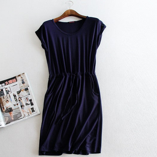 One Size Women Style Spring Summer Dress Casual Stripe Sleeveless Slim Dresses Solid Color Loose Dress AE529
