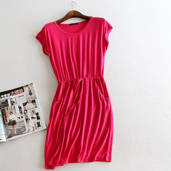 One Size Women Style Spring Summer Dress Casual Stripe Sleeveless Slim Dresses Solid Color Loose Dress AE529