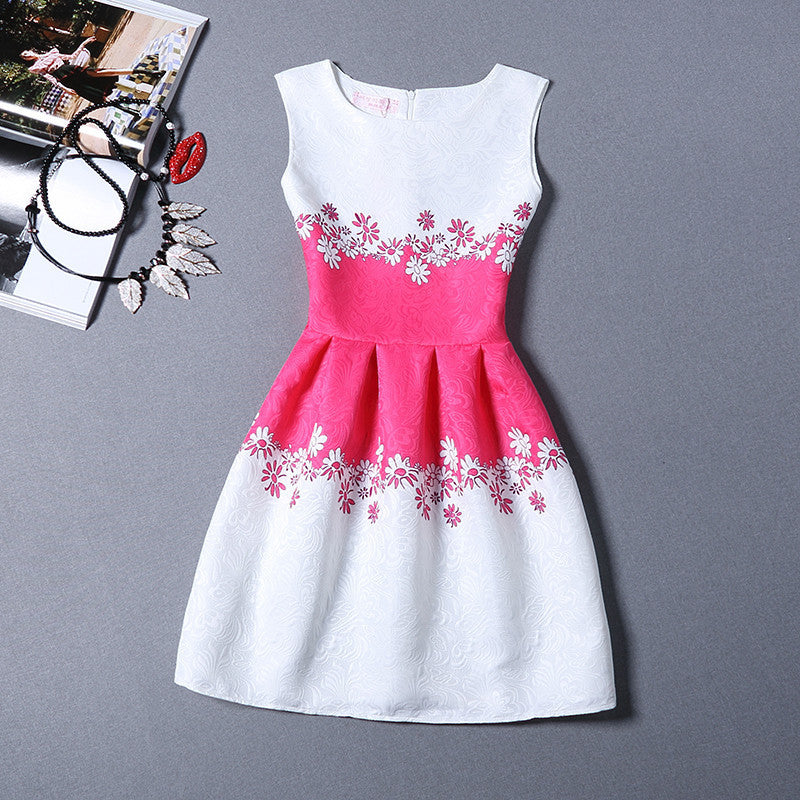 O-Neck Sleeveless Print Casual Dresses Women Vintage Princess Dress Ladies Party Clothing