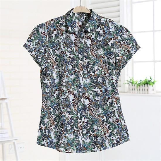 Short Sleeve Shirts Women Blouses Floral Print Cotton Tops Ladies Short Plus Size Women Clothes Fashion Shirt