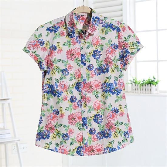 Short Sleeve Shirts Women Blouses Floral Print Cotton Tops Ladies Short Plus Size Women Clothes Fashion Shirt
