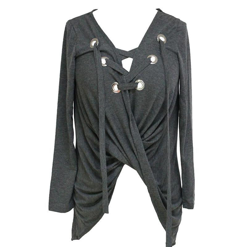 Women's Shirts Blouses Womens Top Blouse Chiffon Lace Up Ruched Pullover Female Fashion Clothing For Women