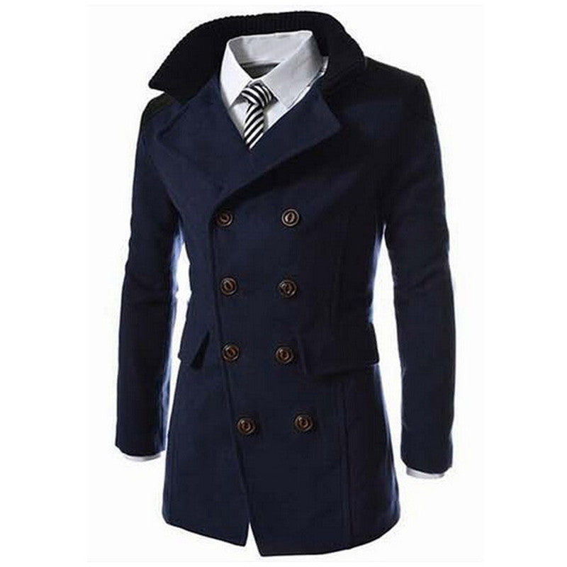 Online discount shop Australia - Fashion Men's Coat Turn-down Collar Wool Blend Men Pea Coat Double Breasted Overcoat MWN113