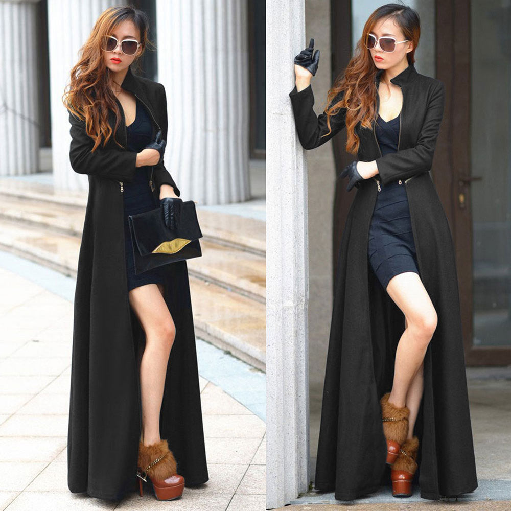 Online discount shop Australia - Fashion  Women Wool Coat Overcoat Patchwork Warm Long Jacket Maxi Dress W020