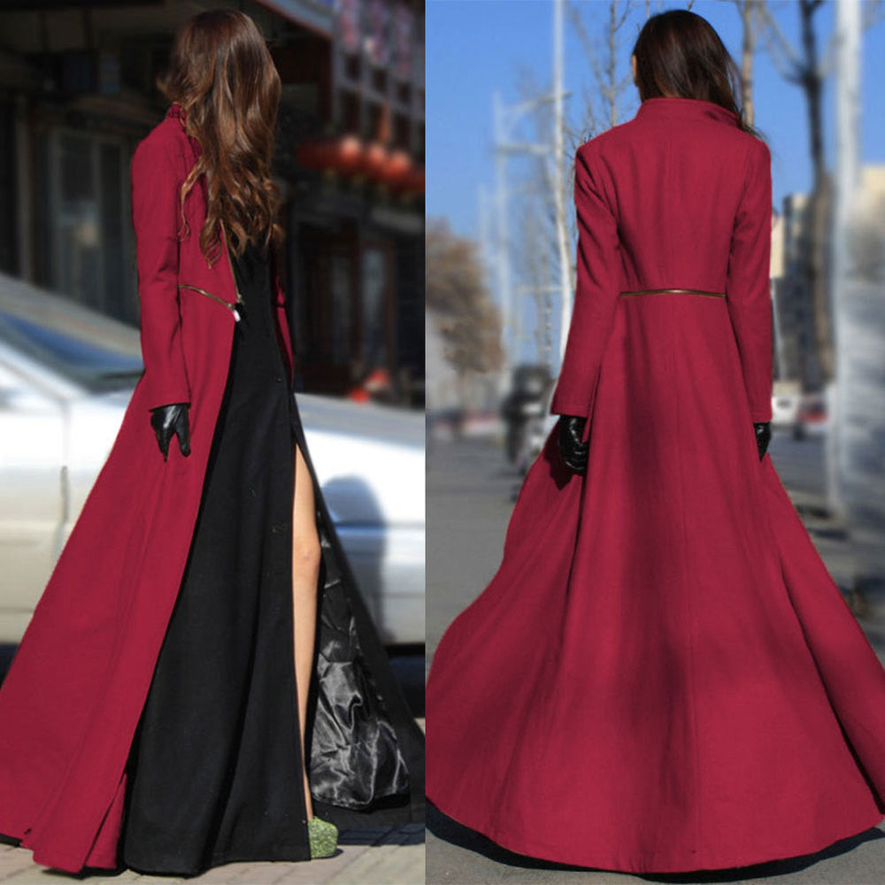 Online discount shop Australia - Fashion  Women Wool Coat Overcoat Patchwork Warm Long Jacket Maxi Dress W020