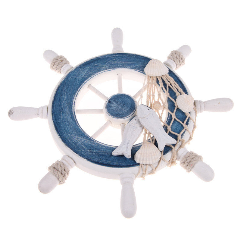 Online discount shop Australia - Decorative Wooden Ship Rudder 9"Beach Wooden Boat Ship Rudder Fishing Net Home Wall Stickers Nautical Decoration Blue White
