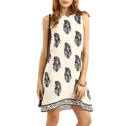 Woman Summer Dresses Ladies Casual Multicolor Round Neck Sleeveless Print Short Vintage Shift Dress