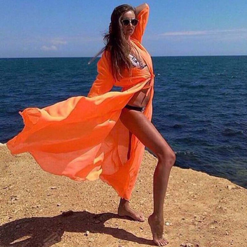 Women Loose Chiffon Cardigan Blouse Shirt Bathing Suit suit Cover Up wear Beach Dress KJ2 K2