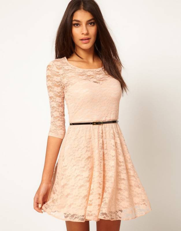 Online discount shop Australia - New arrive Sexy Spoon Neck 3/4 Sleeve Belt Include Lace colorful Sakter Dress, WL2189