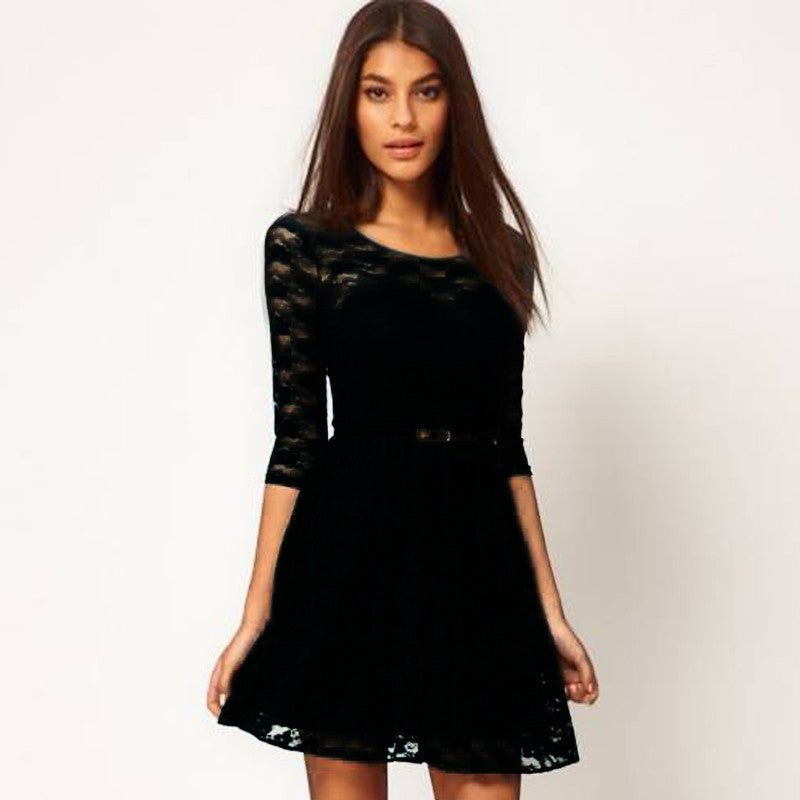 Online discount shop Australia - New arrive Sexy Spoon Neck 3/4 Sleeve Belt Include Lace colorful Sakter Dress, WL2189