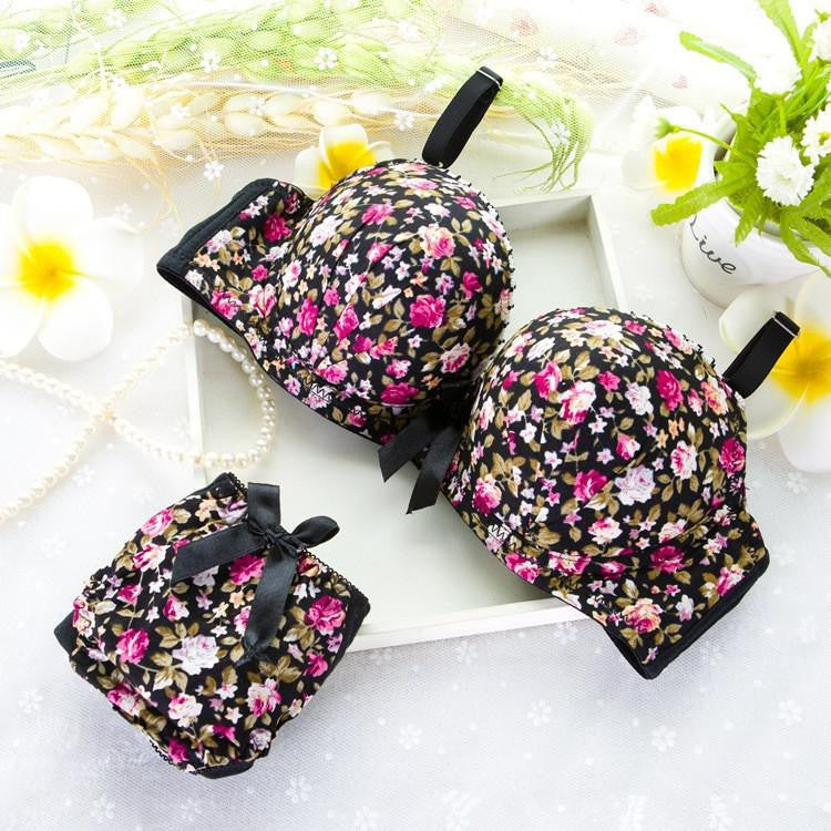 Seamless Underwear Modal Comfortable girls small Bra Set Print Floral Bra Brief Sets Bra And Panty Set Lingerie