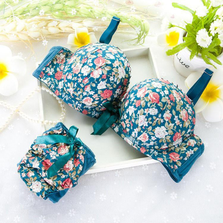 Seamless Underwear Modal Comfortable girls small Bra Set Print Floral Bra Brief Sets Bra And Panty Set Lingerie