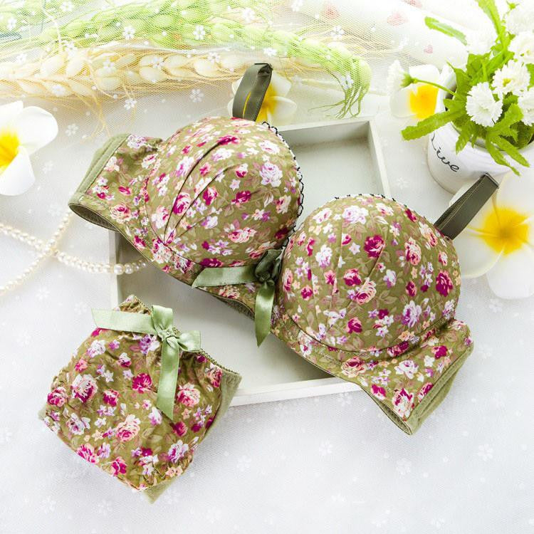 Seamless Underwear Modal Comfortable girls small Bra Set Print Floral Bra Brief Sets Bra And Panty Set Lingerie