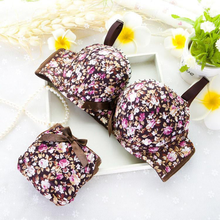 Seamless Underwear Modal Comfortable girls small Bra Set Print Floral Bra Brief Sets Bra And Panty Set Lingerie