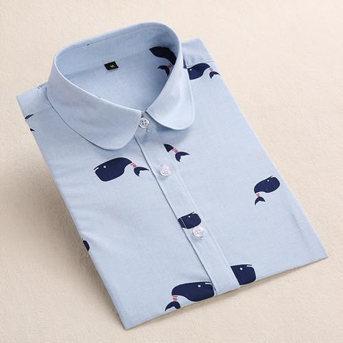 Women Print Blouses Fashion Cartoon Blouse Whale Printed Shirt Long Sleeve Shirts Women Tops