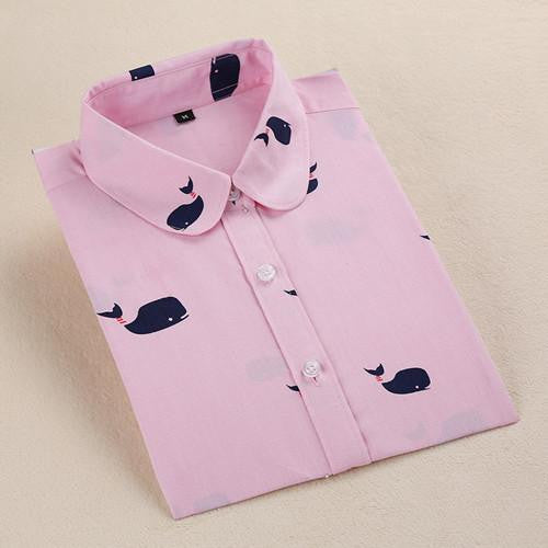 Women Print Blouses Fashion Cartoon Blouse Whale Printed Shirt Long Sleeve Shirts Women Tops