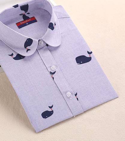 Women Print Blouses Fashion Cartoon Blouse Whale Printed Shirt Long Sleeve Shirts Women Tops