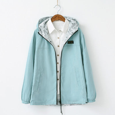 Online discount shop Australia - New  women coat Pocket Zipper hooded two side wear Cartoon print candy color jacket outwear loose plus size