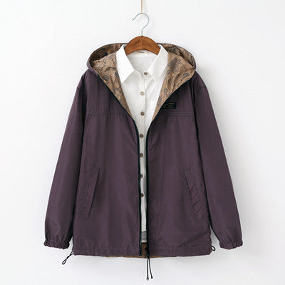 Online discount shop Australia - New  women coat Pocket Zipper hooded two side wear Cartoon print candy color jacket outwear loose plus size