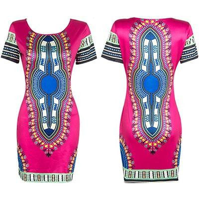 Women Summer Casual Short Sleeve Bohemian Traditional African Print Mini Dress Dashiki Bodycon Beach Dresses