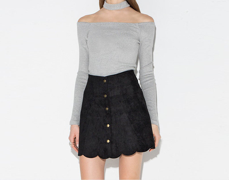 Online discount shop Australia - Halter Slash neck full sleeve lady slim tops Off shoulder sexy women for