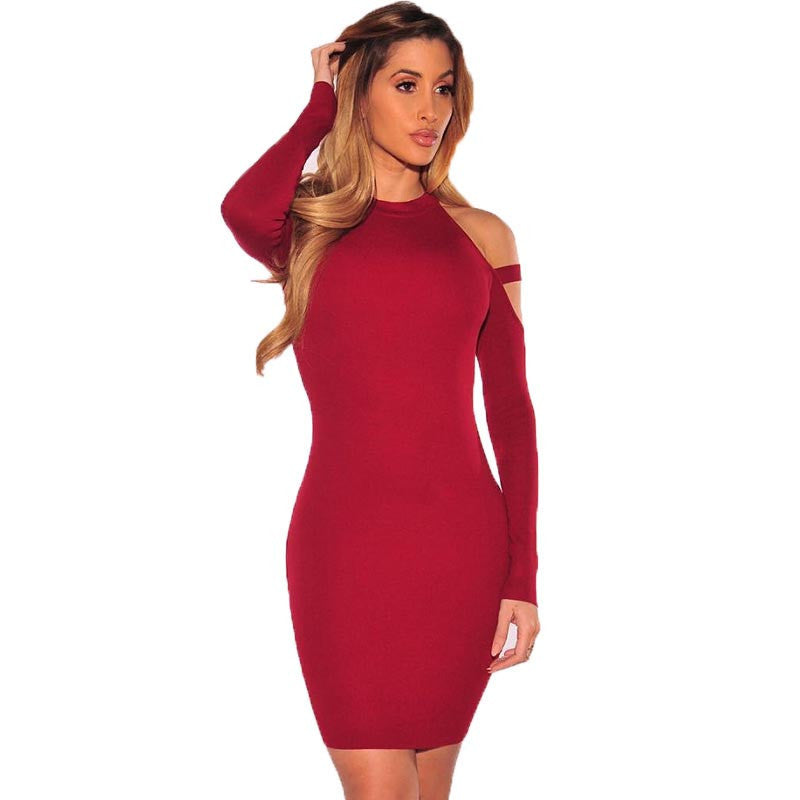 Online discount shop Australia - Autumn Winter Sexy Off Shoulder Club Party Dresses Women Long Sleeve Cotton Elastic Casual Bodycon Dress